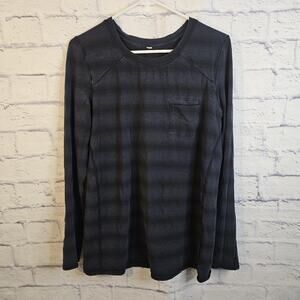 LULULEMON CREW NECK LONG SLEEVE CHEST POCKET PIMA COTTON STRIPE T-SHIRT M/L